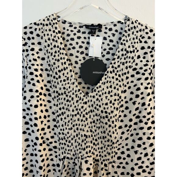 New Smocked Bib Animal Print Dot Blouse Size Small - Picture 5 of 8